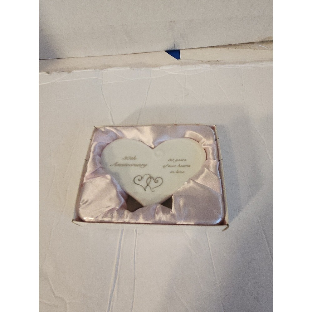 RUSS 4x3" WHITE LACE & PROMISES CERAMIC 30TH WEDDING ANN. MESSAGE PLAQUE New